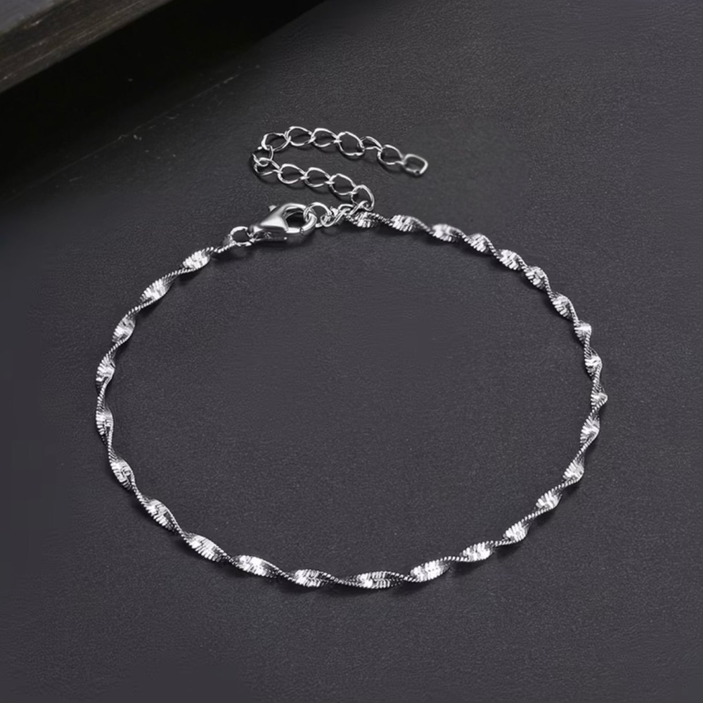 Silver Stainless Steel Singapore Twist Chain Adjustable Bracelet